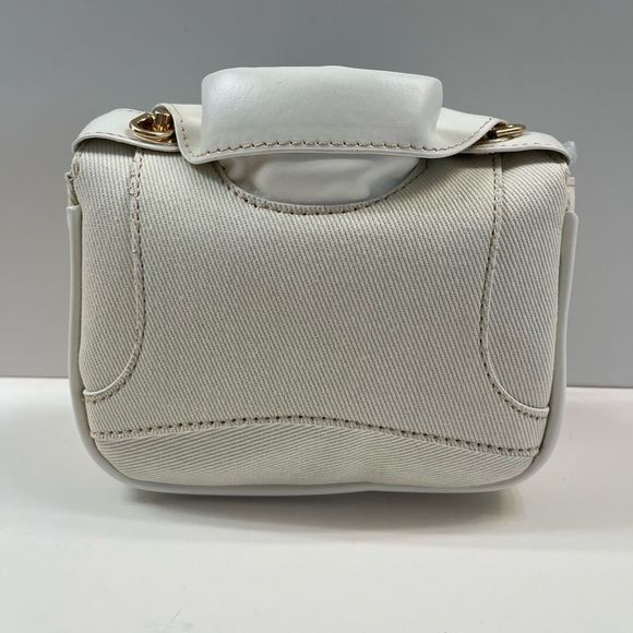 Leather & Canvas Jacket/ Biker Handbag Purse In Cream/White - Picture 5 of 8